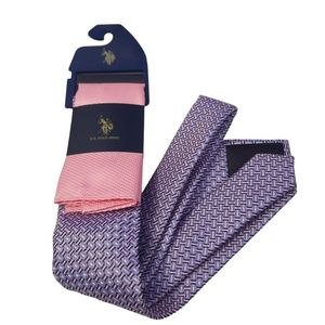 U.S. Polo Assn. Tie & Pocket Square Set Lilac & Pink